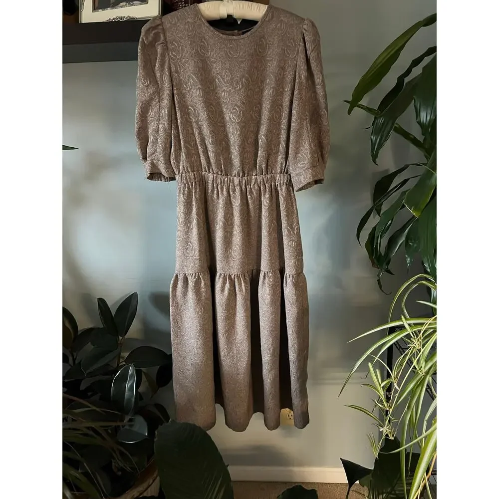 Anthropologie Gray/ Tan Midi Dress - Picture 3 of 7